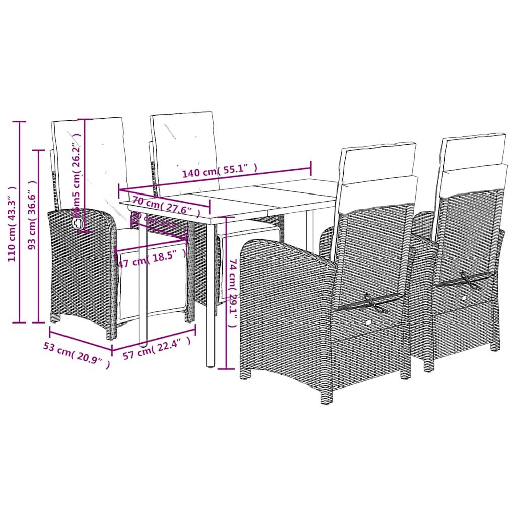 5-tlg. Garten-Essgruppe mit Kissen Beige Poly Rattan