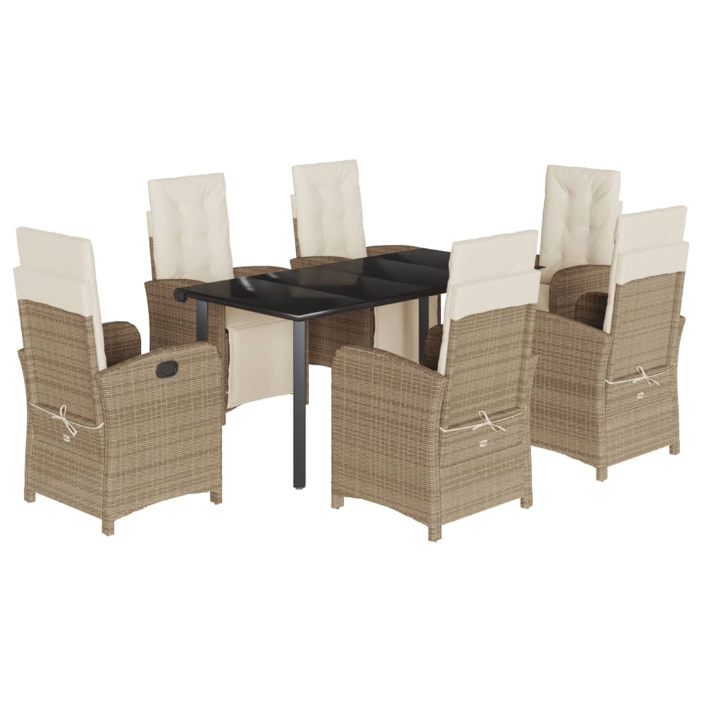 7-tlg. Garten-Essgruppe mit Kissen Beige Poly Rattan