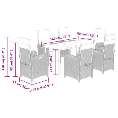 7-tlg. Garten-Essgruppe mit Kissen Beige Poly Rattan