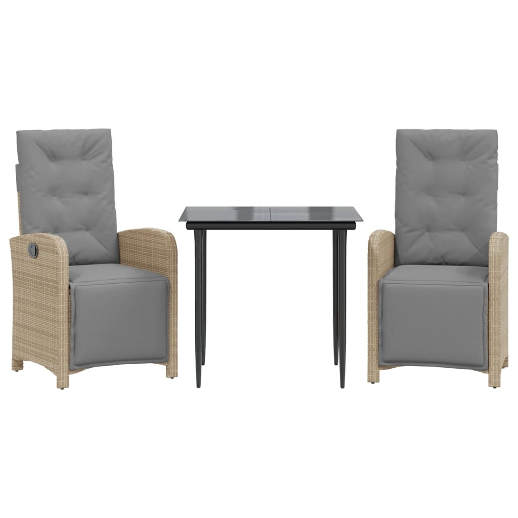 3-tlg. Bistro-Set mit Kissen Beige Poly Rattan
