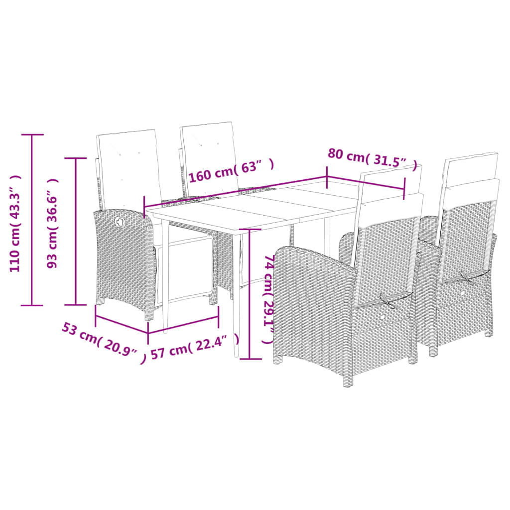 5-tlg. Garten-Essgruppe mit Kissen Beige Poly Rattan