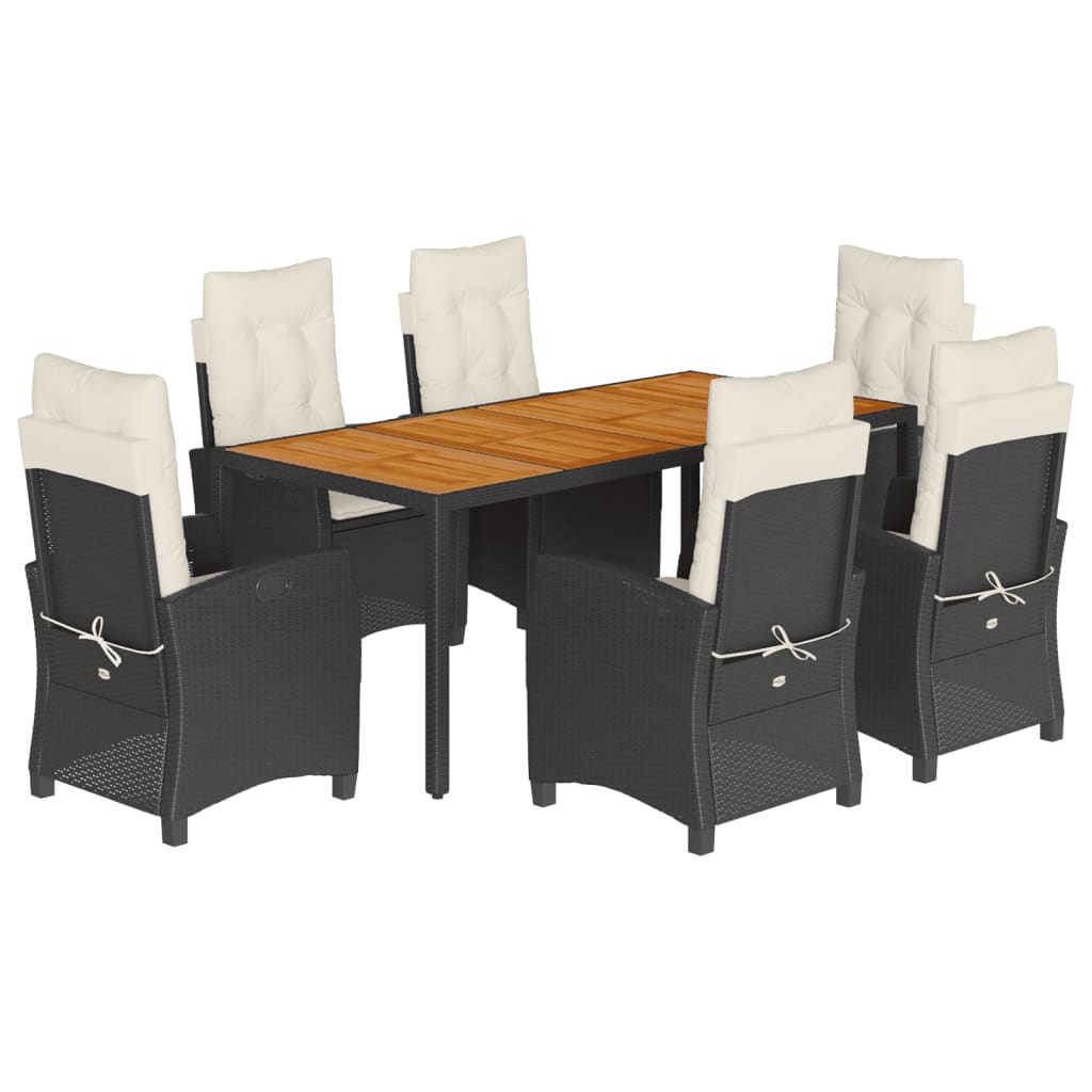 7-tlg. Garten-Essgruppe mit Kissen Schwarz Poly Rattan