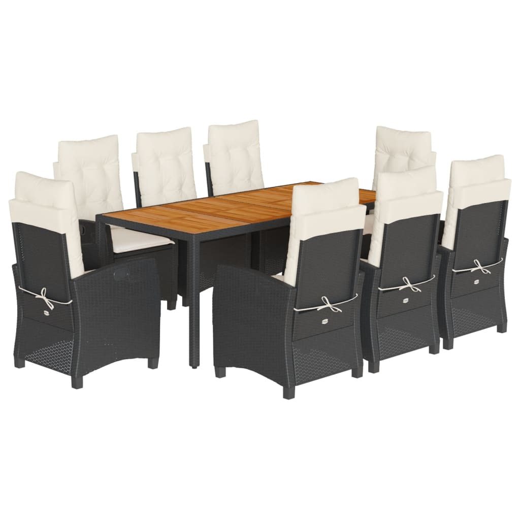 9-tlg. Garten-Essgruppe mit Kissen Schwarz Poly Rattan