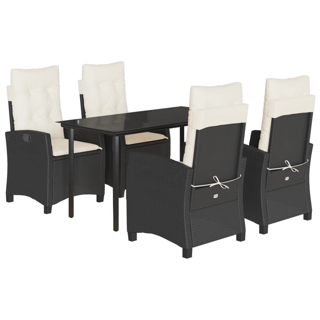 5-tlg. Garten-Essgruppe mit Kissen Schwarz Poly Rattan