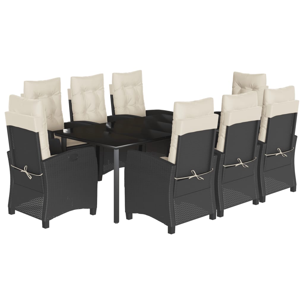 9-tlg. Garten-Essgruppe mit Kissen Schwarz Poly Rattan