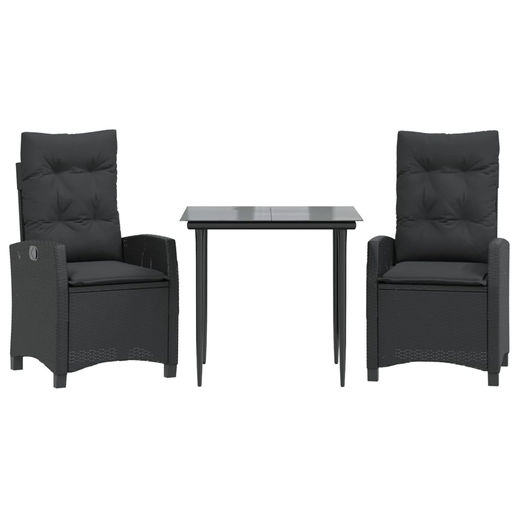 3-tlg. Garten-Essgruppe mit Kissen Schwarz Poly Rattan