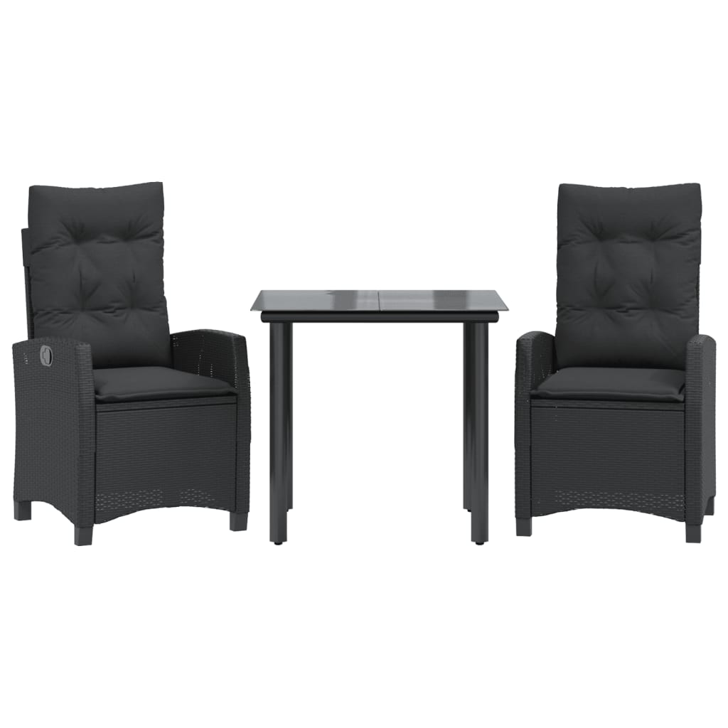 3-tlg. Garten-Essgruppe mit Kissen Schwarz Poly Rattan