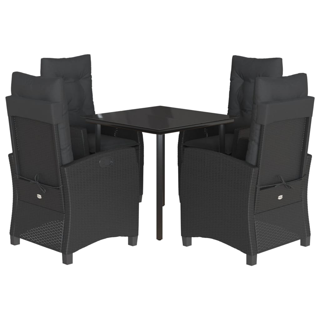 5-tlg. Garten-Essgruppe mit Kissen Schwarz Poly Rattan