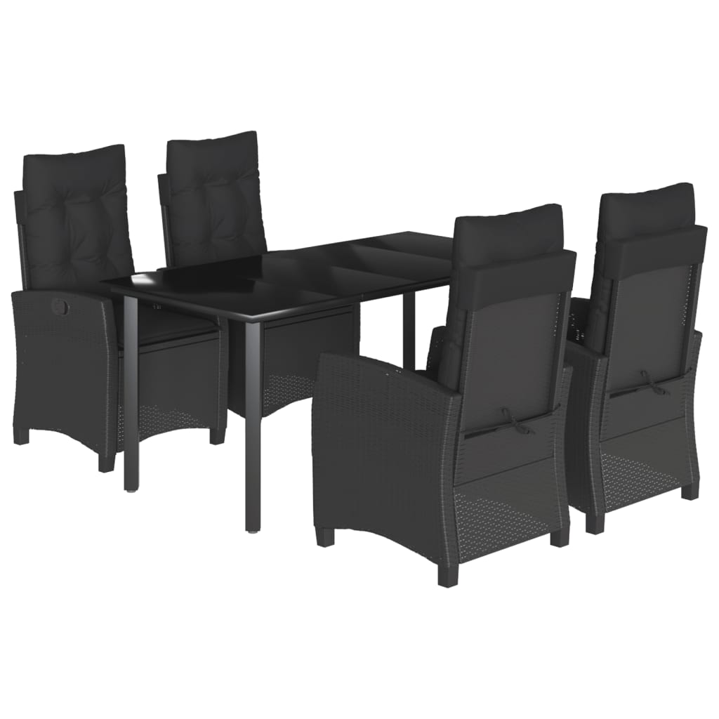 5-tlg. Garten-Essgruppe mit Kissen Schwarz Poly Rattan