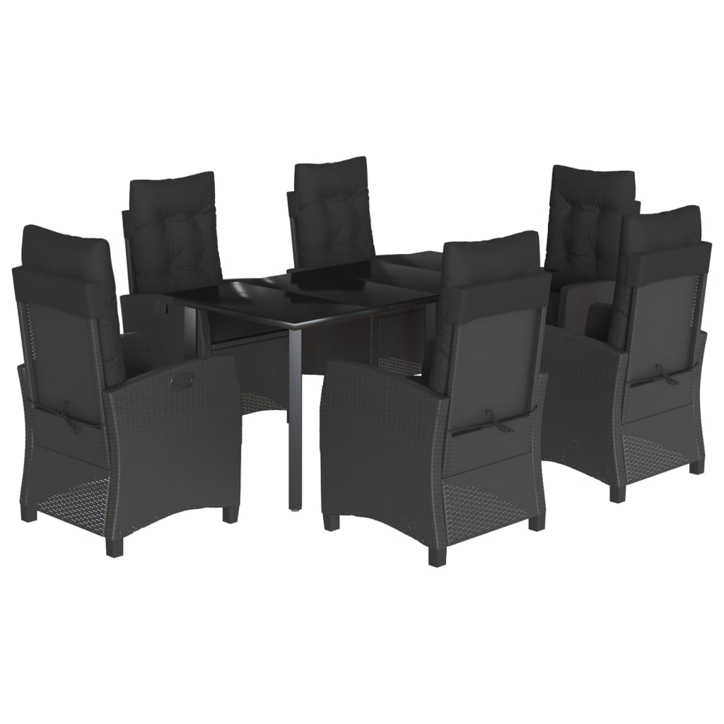 7-tlg. Garten-Essgruppe mit Kissen Schwarz Poly Rattan