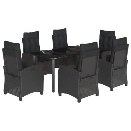 7-tlg. Garten-Essgruppe mit Kissen Schwarz Poly Rattan