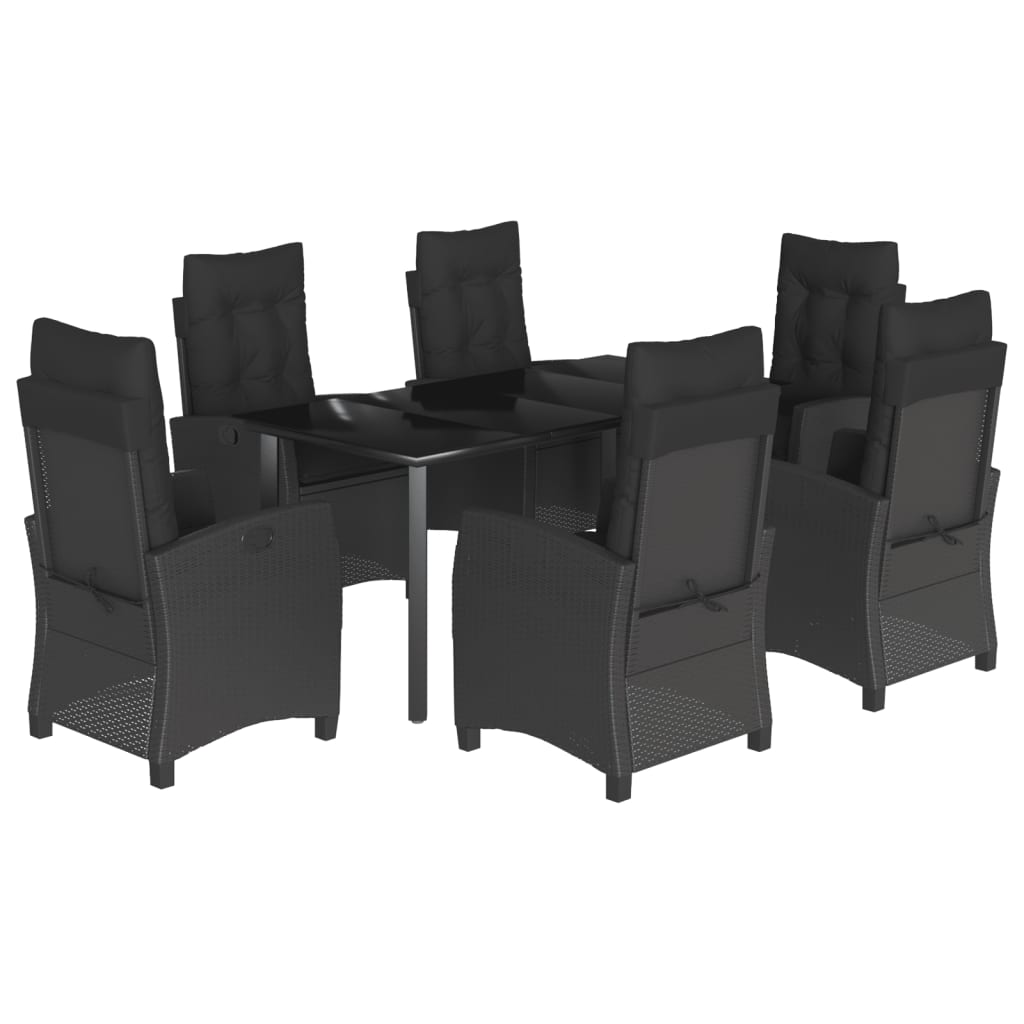7-tlg. Garten-Essgruppe mit Kissen Schwarz Poly Rattan