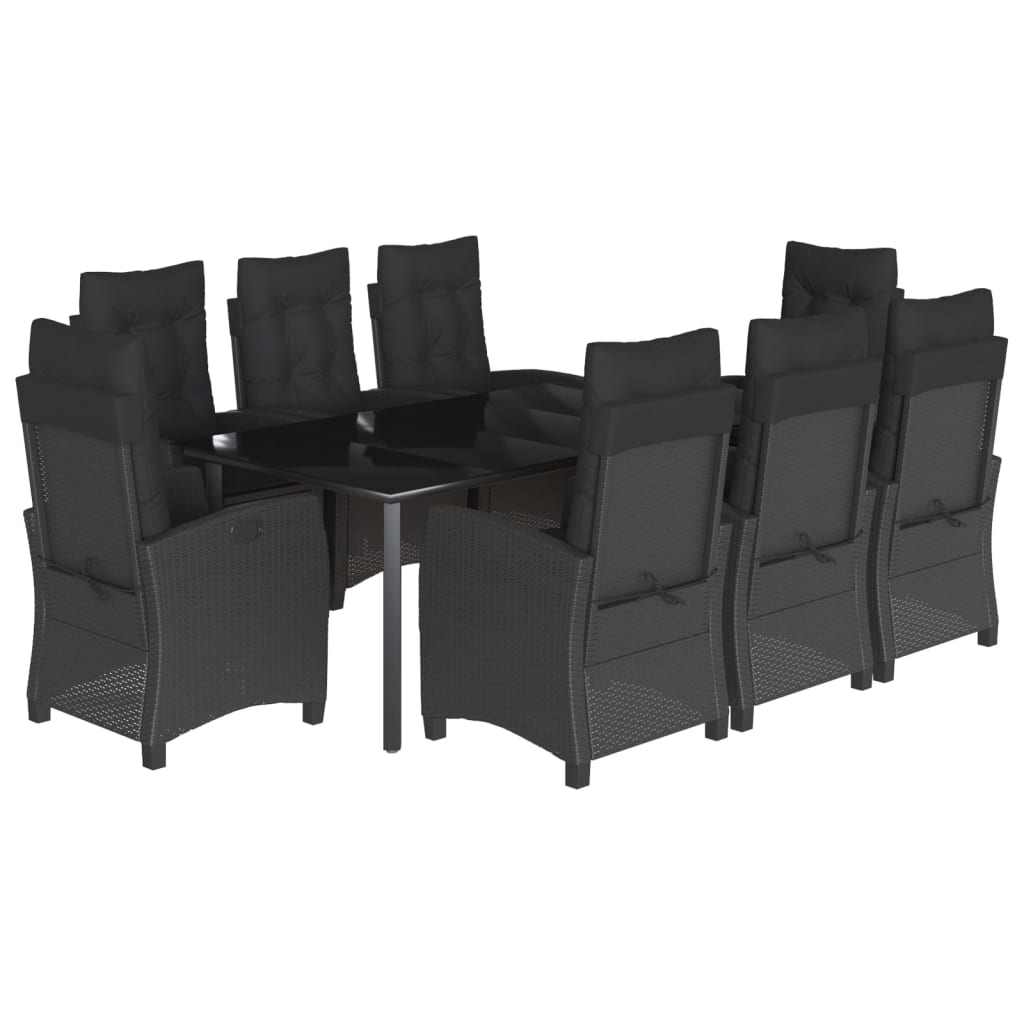9-tlg. Garten-Essgruppe mit Kissen Schwarz Poly Rattan