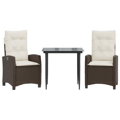 3-tlg. Garten-Essgruppe mit Kissen Braun Poly Rattan