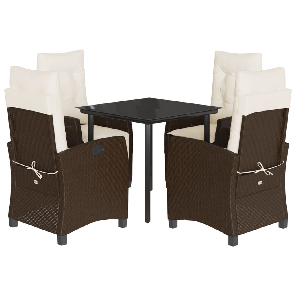 5-tlg. Garten-Essgruppe mit Kissen Braun Poly Rattan