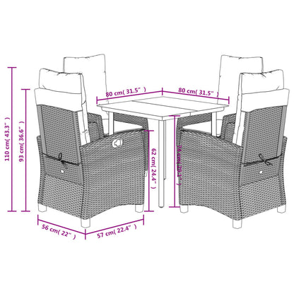5-tlg. Garten-Essgruppe mit Kissen Braun Poly Rattan