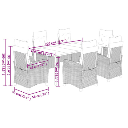 7-tlg. Garten-Essgruppe mit Kissen Braun Poly Rattan