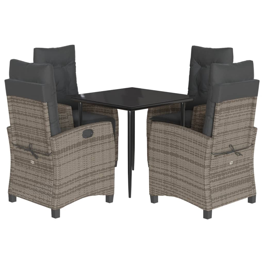 5-tlg. Garten-Essgruppe mit Kissen Grau Poly Rattan