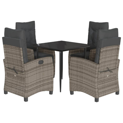 5-tlg. Garten-Essgruppe mit Kissen Grau Poly Rattan