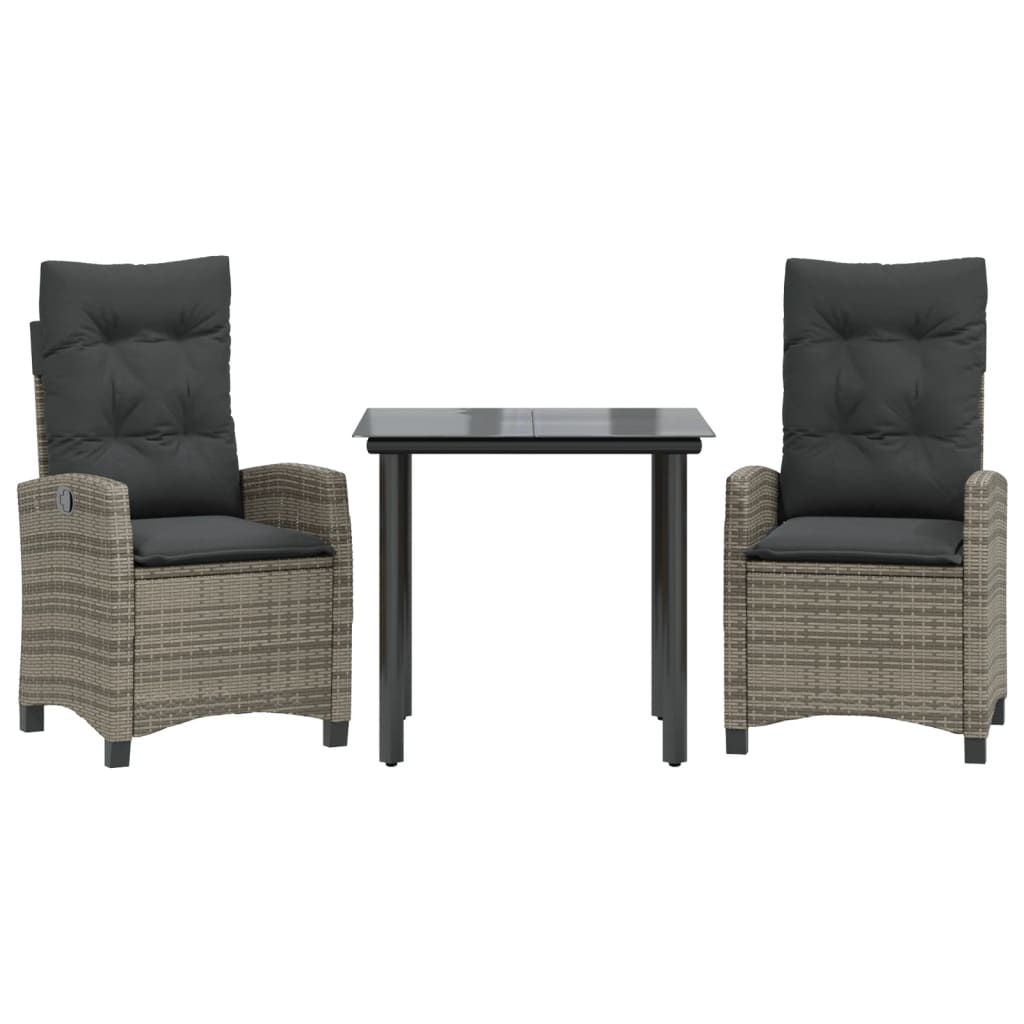 3-tlg. Garten-Essgruppe mit Kissen Grau Poly Rattan