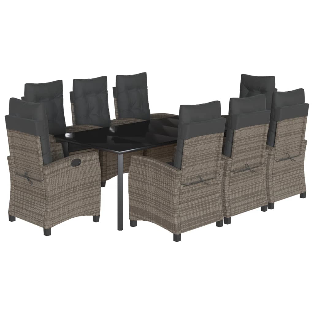 9-tlg. Garten-Essgruppe mit Kissen Grau Poly Rattan