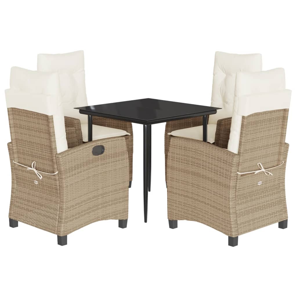 5-tlg. Garten-Essgruppe mit Kissen Beige Poly Rattan