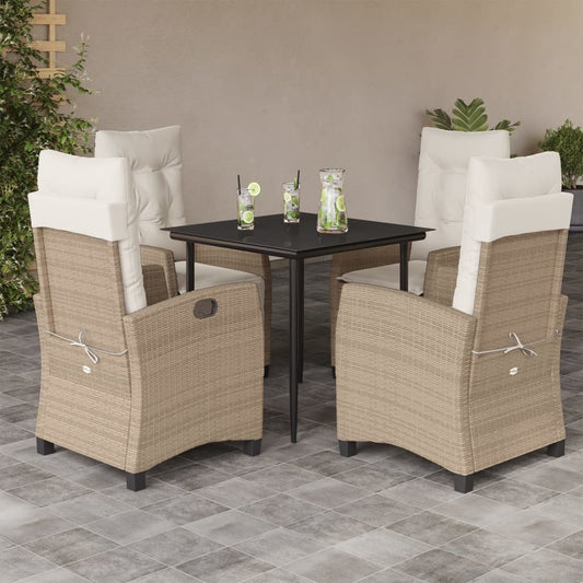 5-tlg. Garten-Essgruppe mit Kissen Beige Poly Rattan