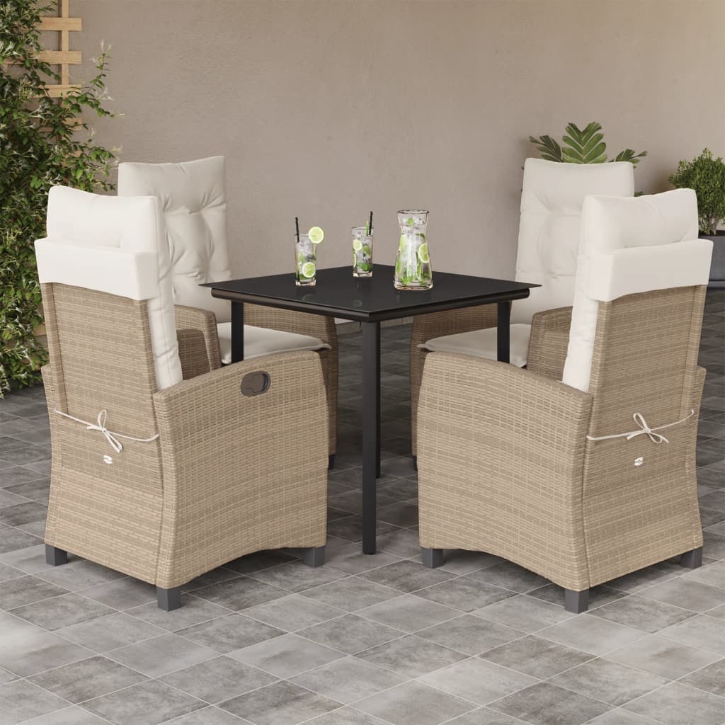 5-tlg. Garten-Essgruppe mit Kissen Beige Poly Rattan