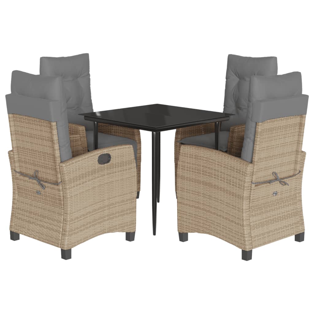5-tlg. Garten-Essgruppe mit Kissen Beigemischung Poly Rattan