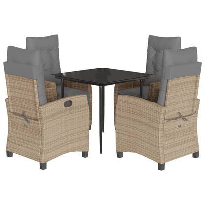 5-tlg. Garten-Essgruppe mit Kissen Beigemischung Poly Rattan