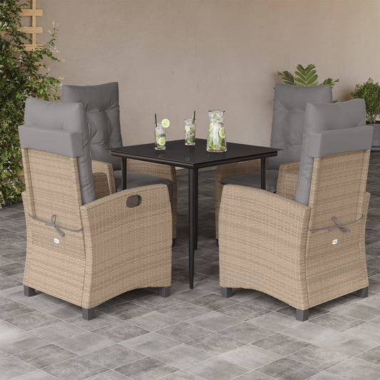 5-tlg. Garten-Essgruppe mit Kissen Beigemischung Poly Rattan