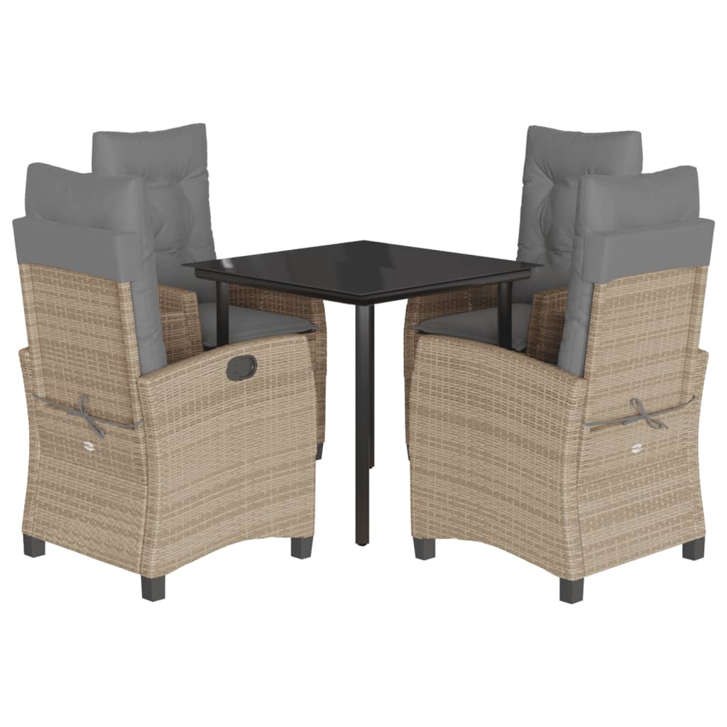 5-tlg. Garten-Essgruppe mit Kissen Beigemischung Poly Rattan
