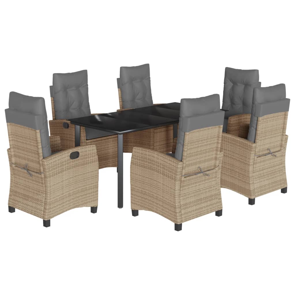 7-tlg. Garten-Essgruppe mit Kissen Beigemischung Poly Rattan