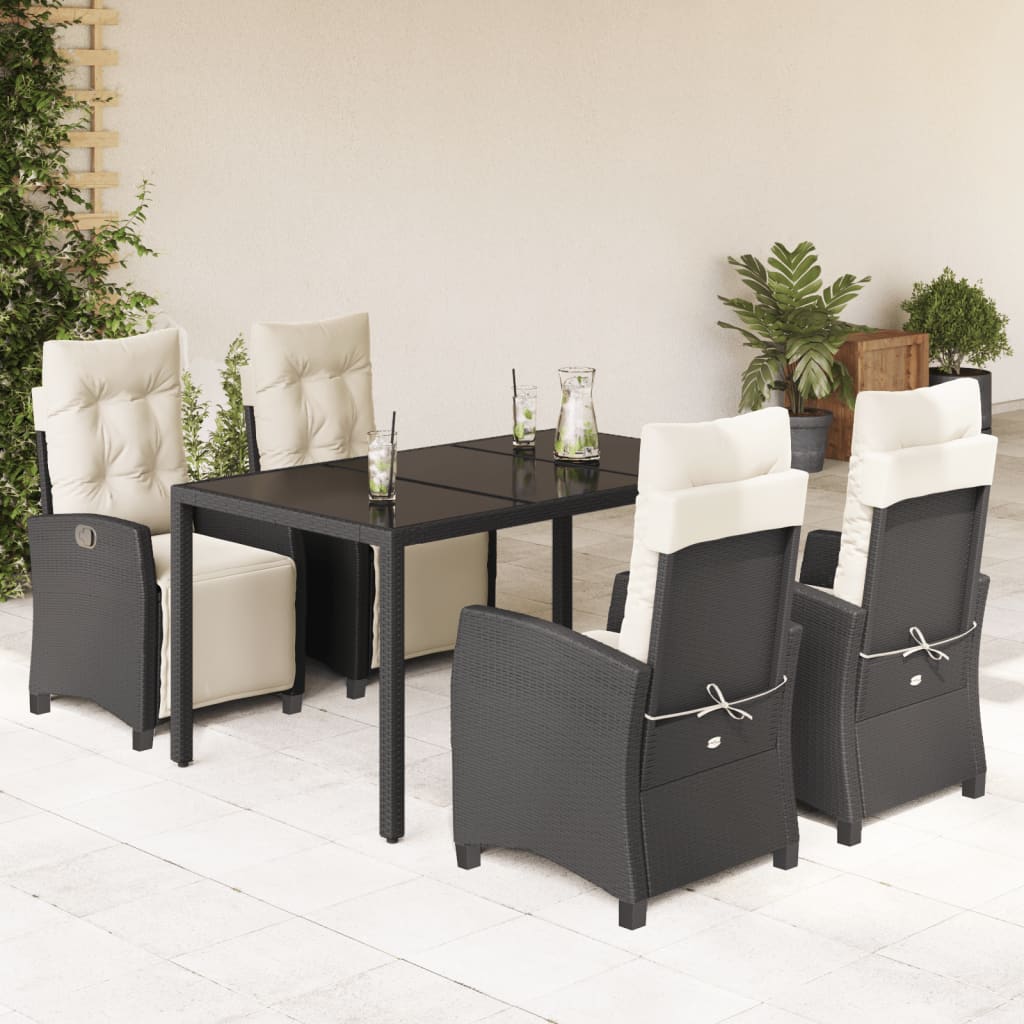 5-tlg. Garten-Essgruppe mit Kissen Schwarz Poly Rattan