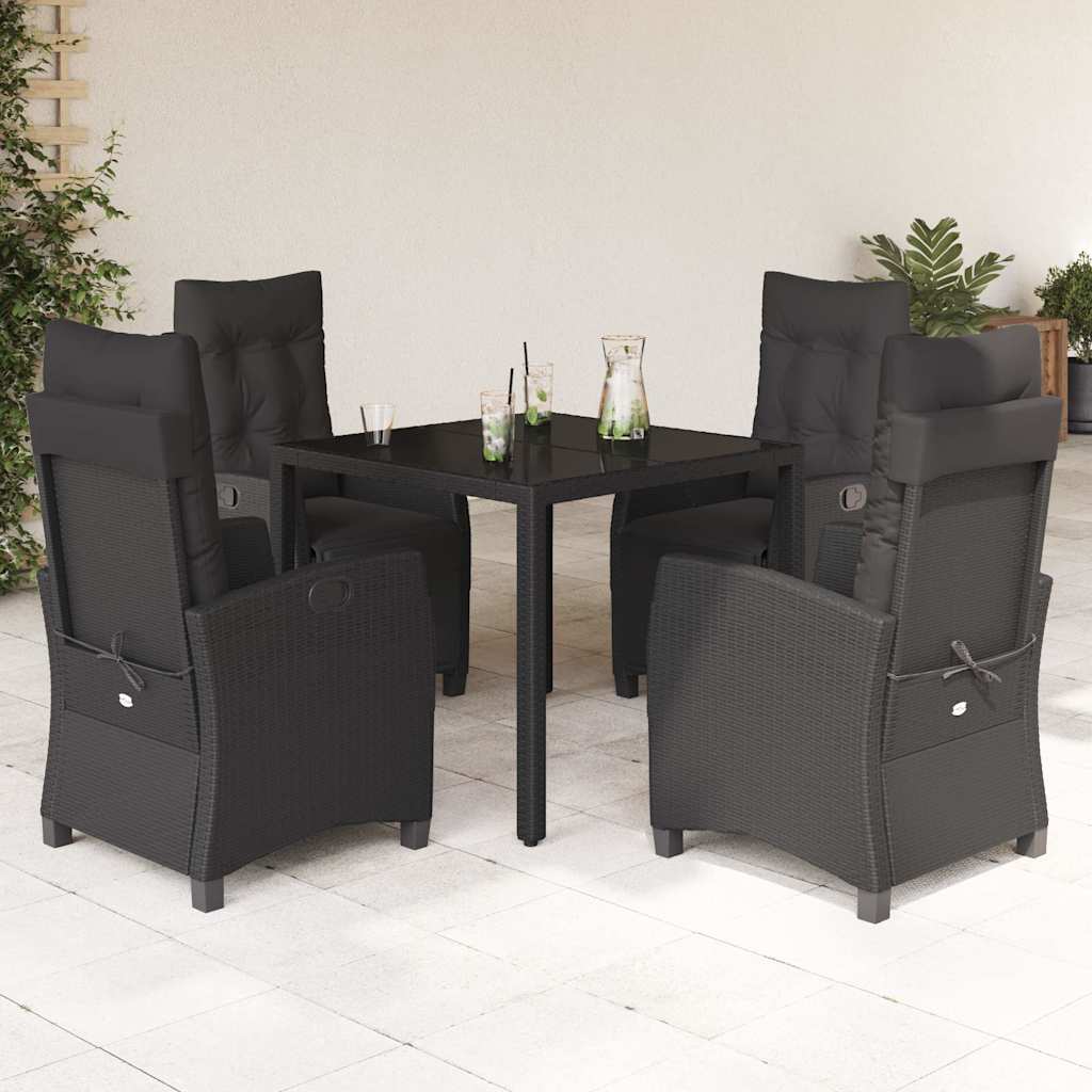 5-tlg. Garten-Essgruppe mit Kissen Schwarz Poly Rattan
