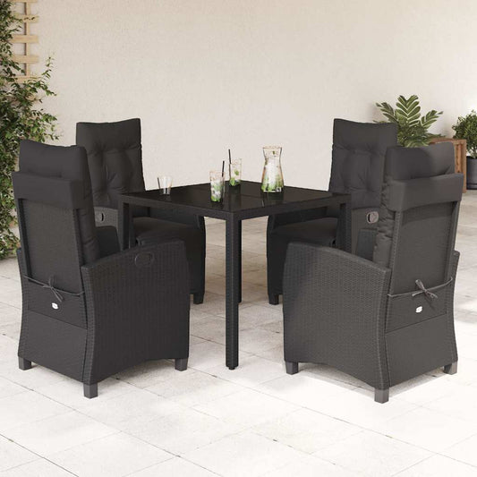 5-tlg. Garten-Essgruppe mit Kissen Schwarz Poly Rattan