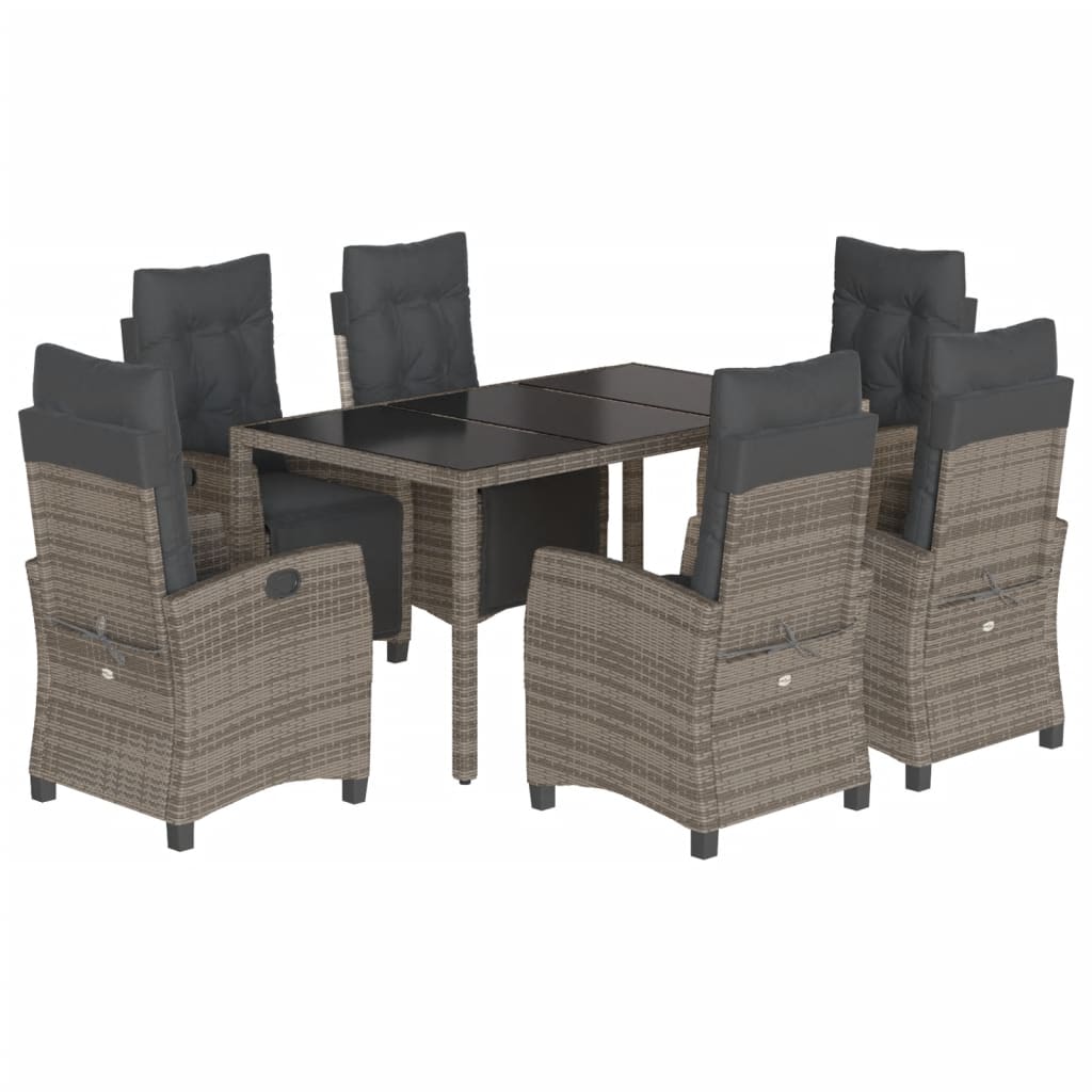 7-tlg. Garten-Essgruppe mit Kissen Grau Poly Rattan