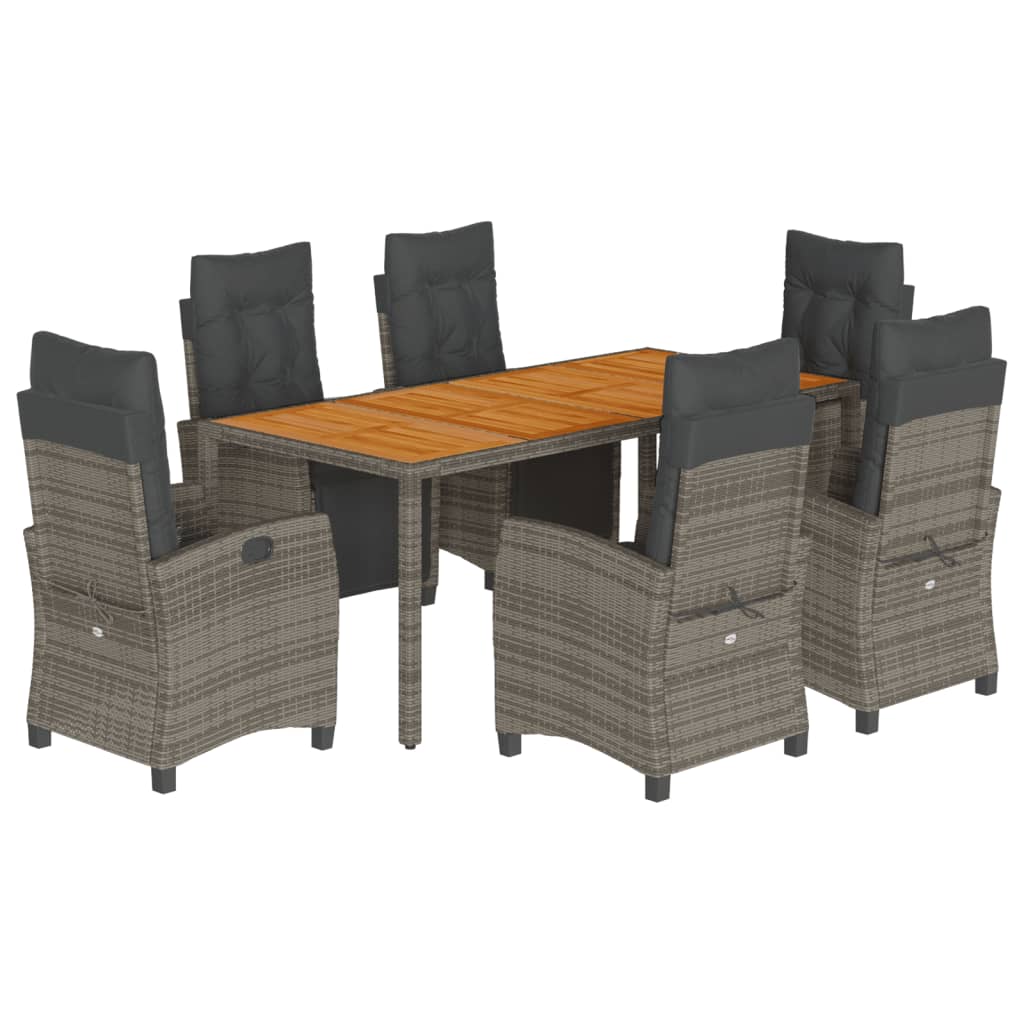 7-tlg. Garten-Essgruppe mit Kissen Grau Poly Rattan