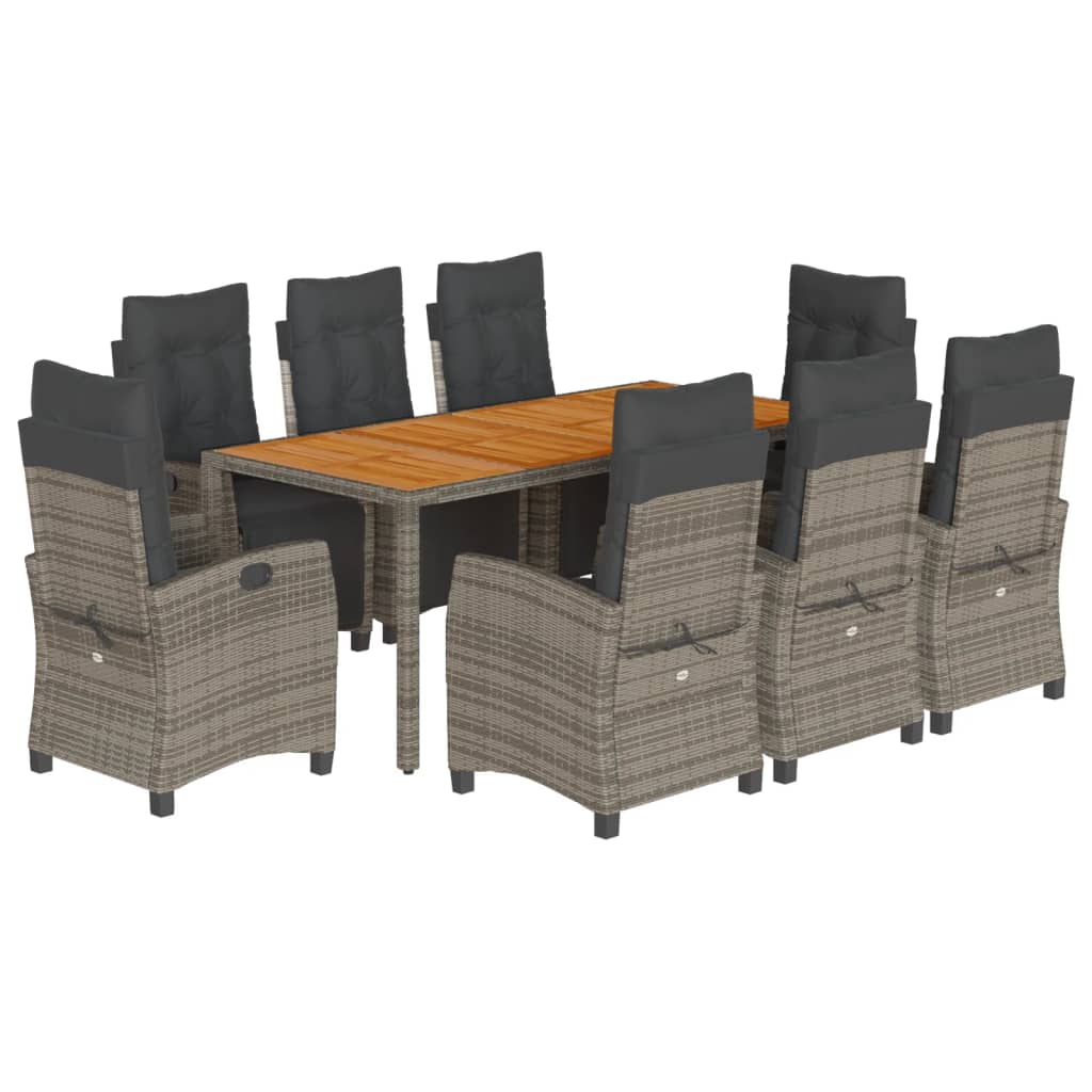 9-tlg. Garten-Essgruppe mit Kissen Grau Poly Rattan