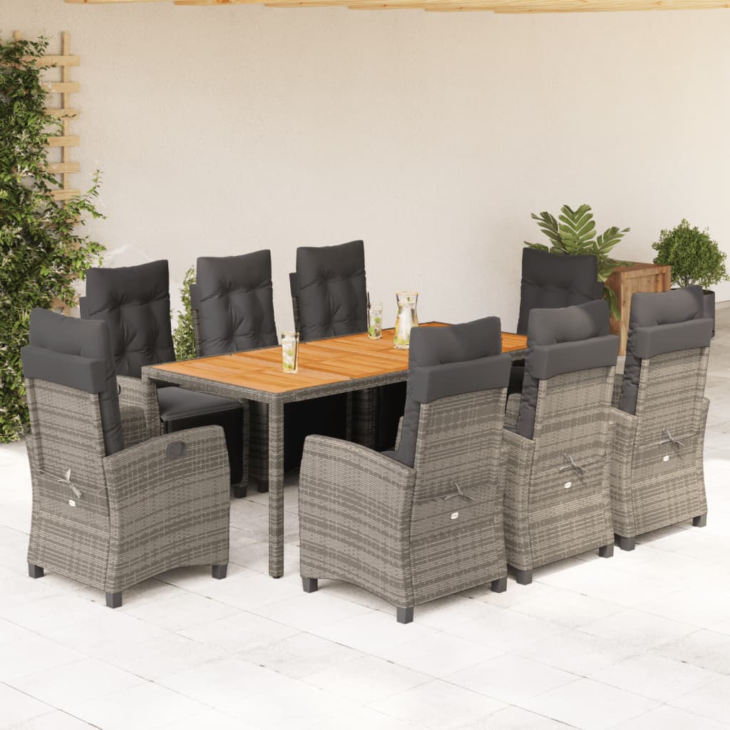 9-tlg. Garten-Essgruppe mit Kissen Grau Poly Rattan