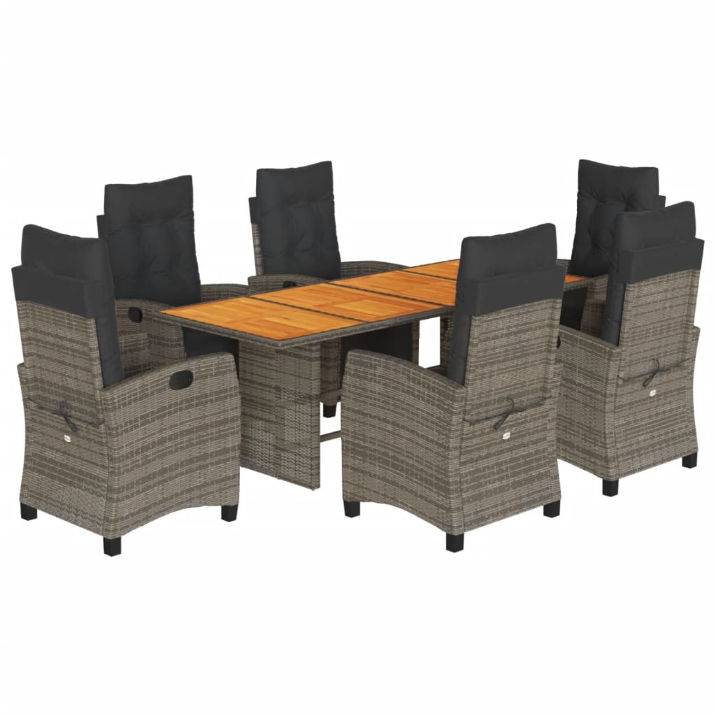 9-tlg. Garten-Essgruppe mit Kissen Grau Poly Rattan