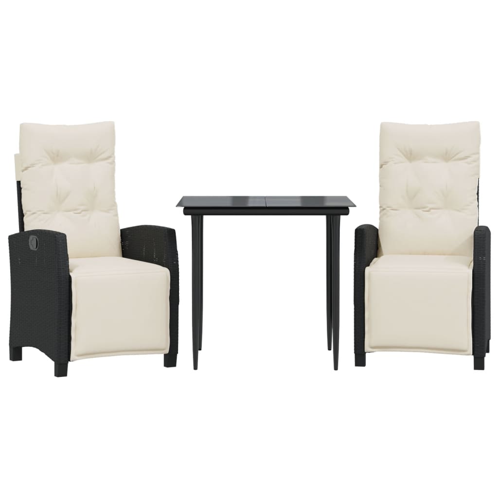 3-tlg. Garten-Essgruppe mit Kissen Schwarz Poly Rattan