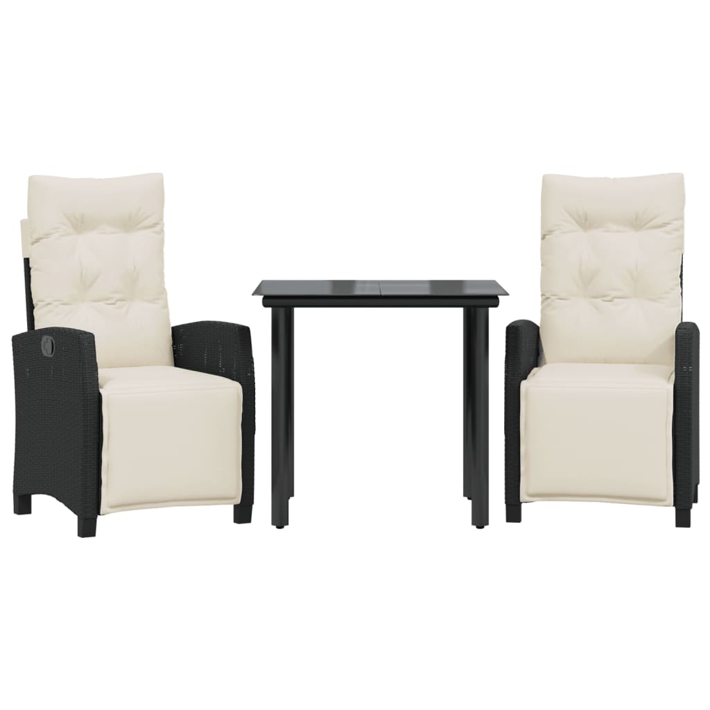 3-tlg. Garten-Essgruppe mit Kissen Schwarz Poly Rattan