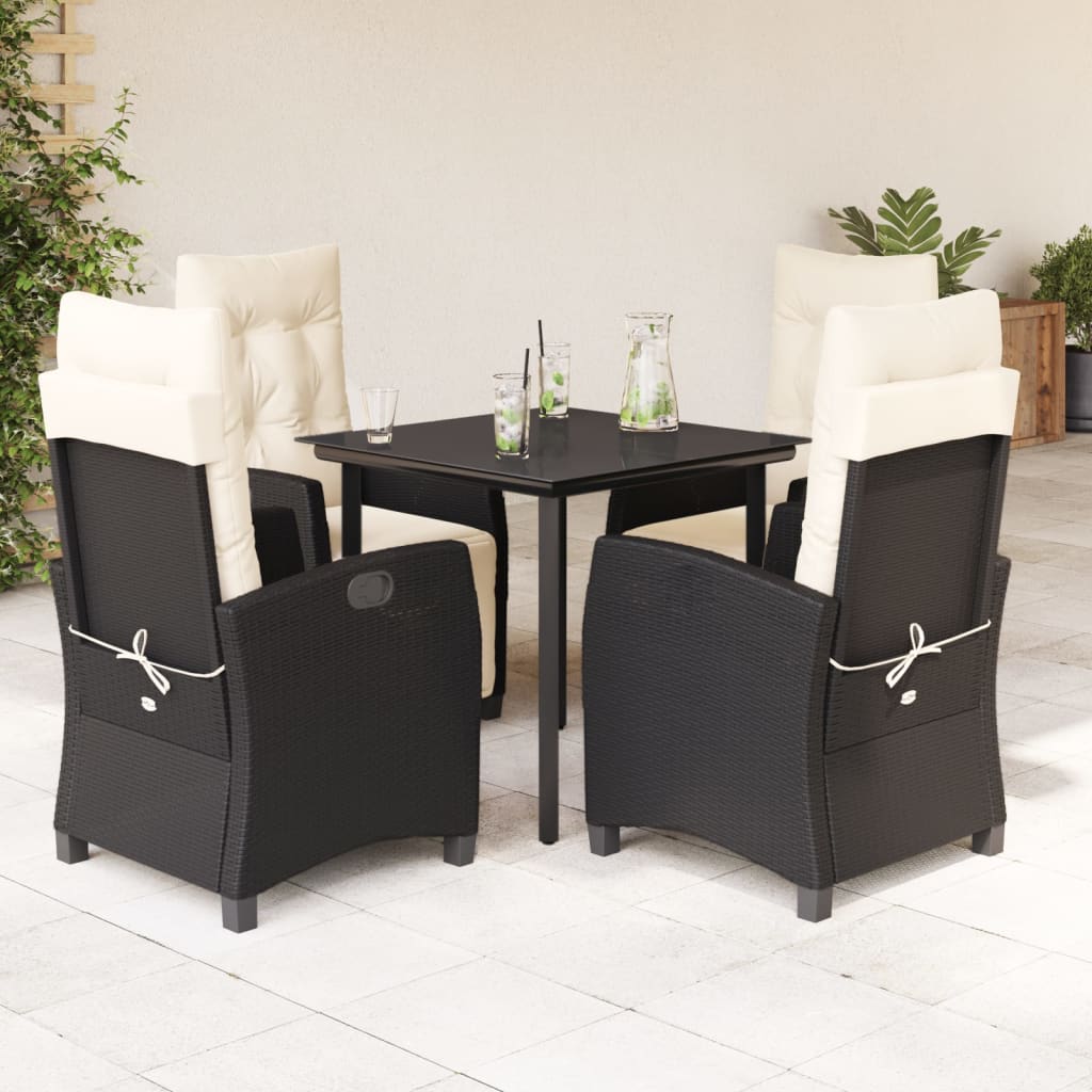 5-tlg. Garten-Essgruppe mit Kissen Schwarz Poly Rattan