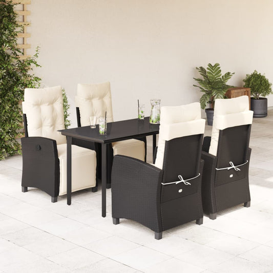 5-tlg. Garten-Essgruppe mit Kissen Schwarz Poly Rattan