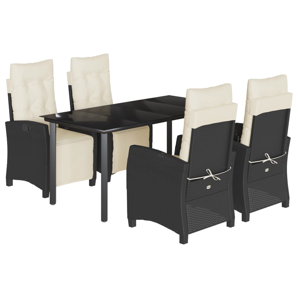5-tlg. Garten-Essgruppe mit Kissen Schwarz Poly Rattan