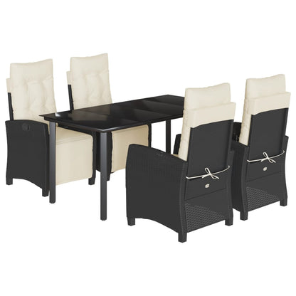 5-tlg. Garten-Essgruppe mit Kissen Schwarz Poly Rattan