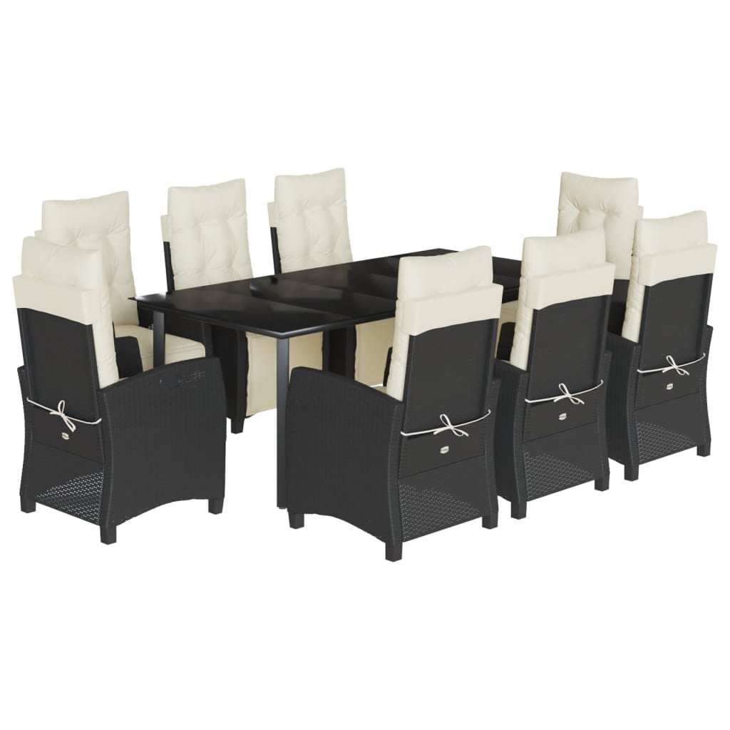 9-tlg. Garten-Essgruppe mit Kissen Schwarz Poly Rattan