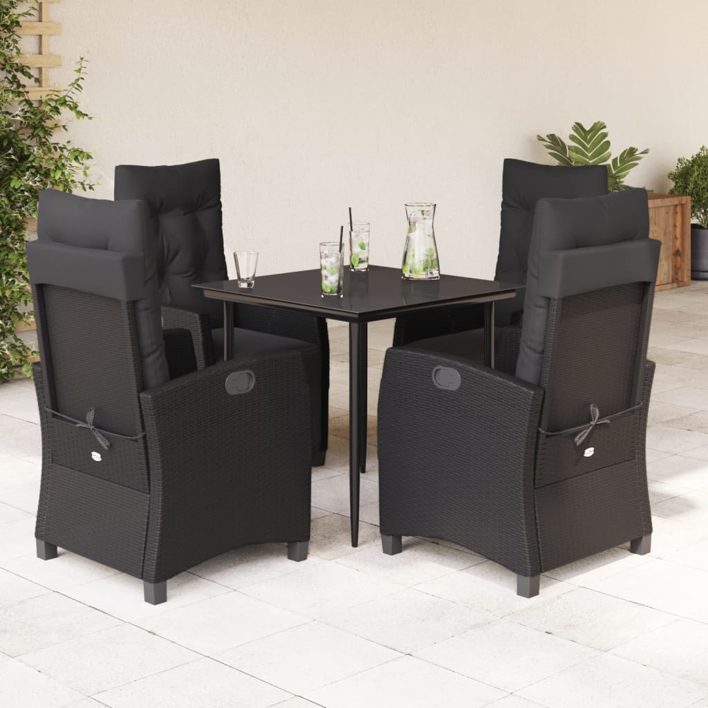 5-tlg. Garten-Essgruppe mit Kissen Schwarz Poly Rattan