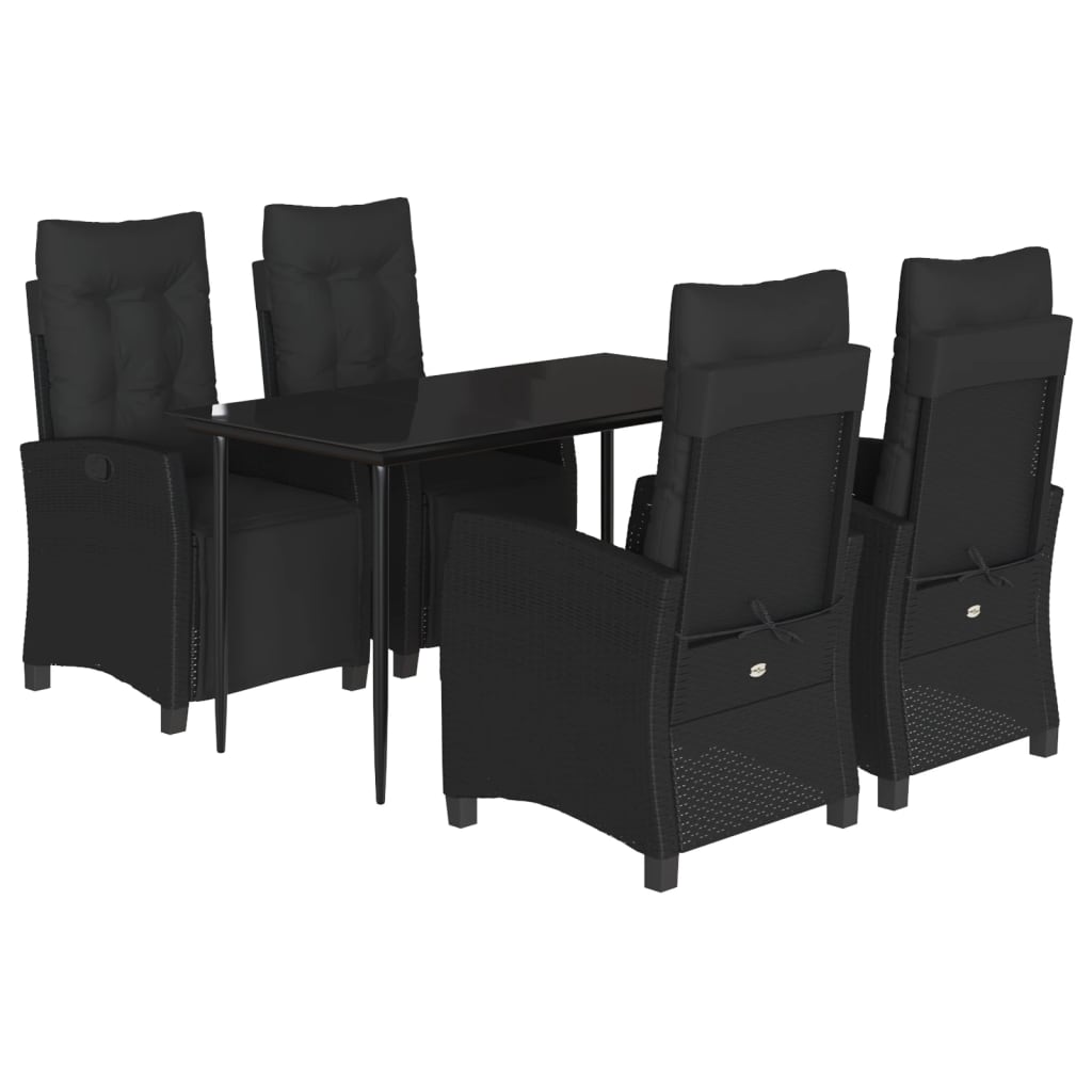 5-tlg. Garten-Essgruppe mit Kissen Schwarz Poly Rattan